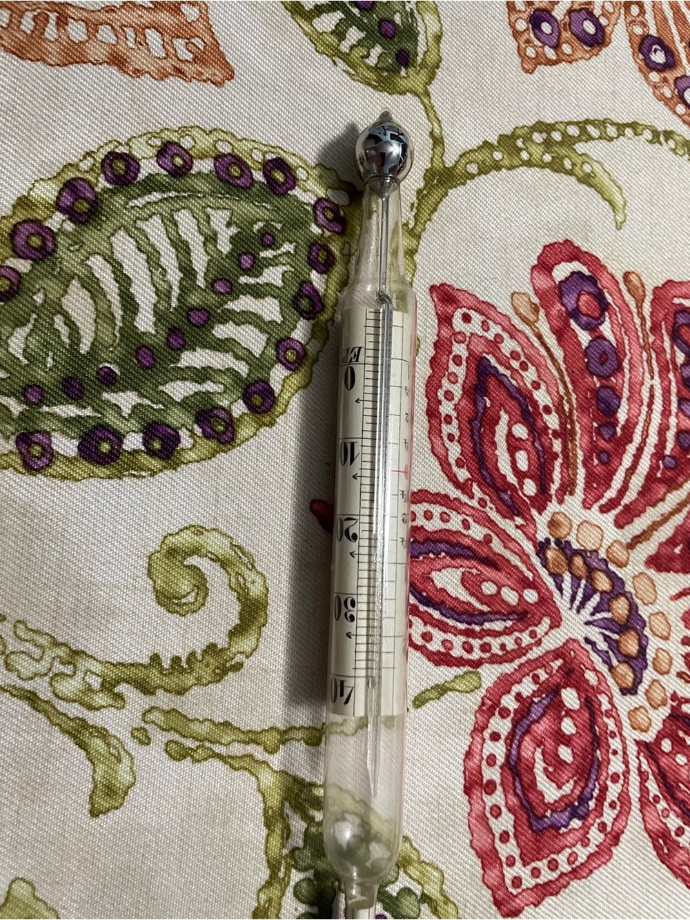 Vintage Glass Thermometer with Silver Top